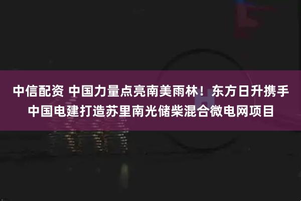 中信配资 中国力量点亮南美雨林！东方日升携手中国电建打造苏里南光储柴混合微电网项目